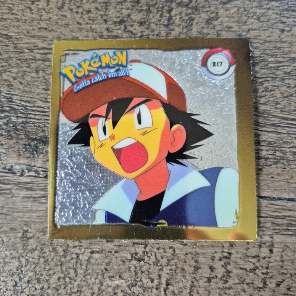 Vintage 1999 Artbox Pokemon Sticker Ash R17 Gold Series 1 Prism Holographic